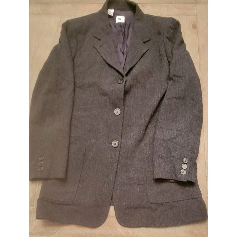 DKNY Wool Coat Mens XL Black Overcoat Long Parka Premium Fabric Workwear
